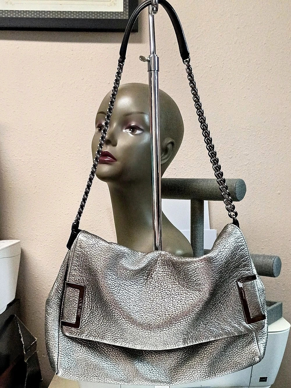 Jimmy Choo Rebel Leather Shoulder Bag Metallic Chain Shoulder Bag